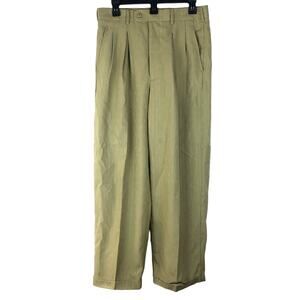 Virgola Uomo Pants Men Sz 32 Green Pleated VTG Pocket Cuffed Embroidered Grandpa